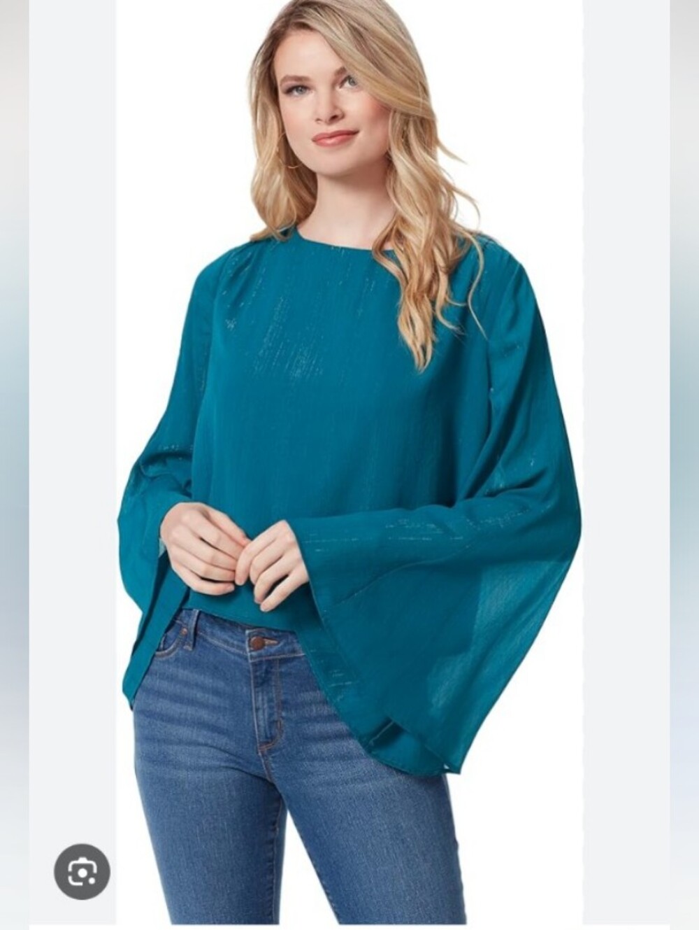 Jessica Simpson Teal Bell-Sleeve Peasant Blouse